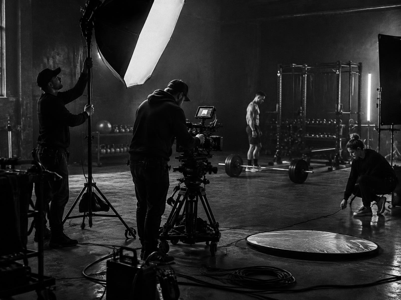 Camera operator filming inside a gym